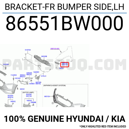 BRACKET-FR BUMPER SIDE,LH 86551BW000 | Hyundai / KIA Parts | PartSouq