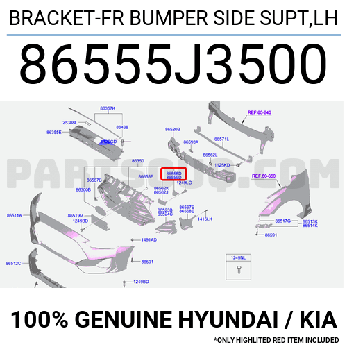 86555J3500 Hyundai / KIA BRACKET-FR BUMPER SIDE SUPT,LH