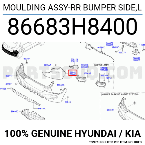 MOULDING ASSY-RR BUMPER SIDE,L 86683H8400 | Hyundai / KIA Parts | PartSouq