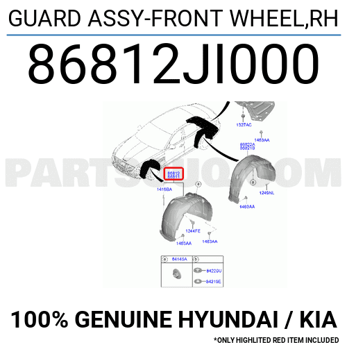 GUARD ASSY FRONT WHEEL RH 86812JI000 Hyundai KIA Parts PartSouq GUARD ASSY FRONT WHEEL RH 86812JI000 Hyundai KIA Parts PartSouq