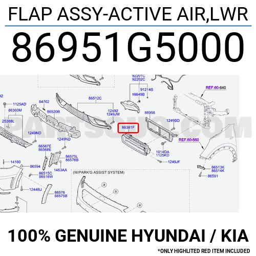 FLAP ASSYACTIVE AIR,LWR 86951G5000 Hyundai / KIA Parts PartSouq