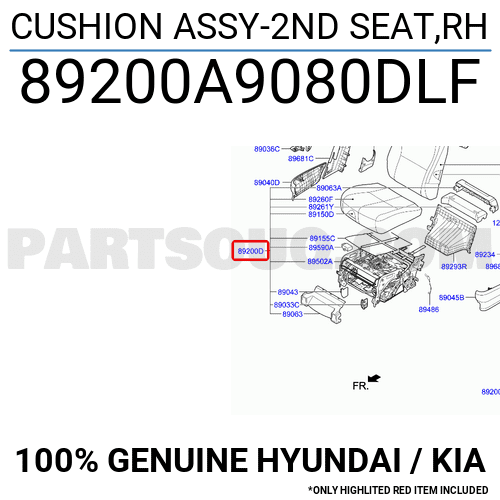 CUSHION ASSY-2ND SEAT,RH 89200A9080DLF | Hyundai / KIA Parts | PartSouq