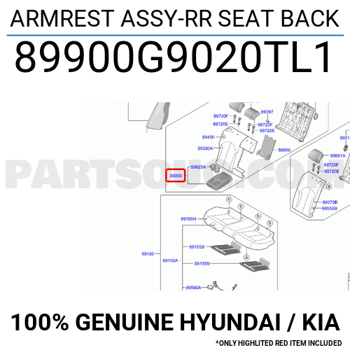 ARMREST ASSY-RR SEAT BACK 89900G9020TL1 | Hyundai / KIA Parts | PartSouq