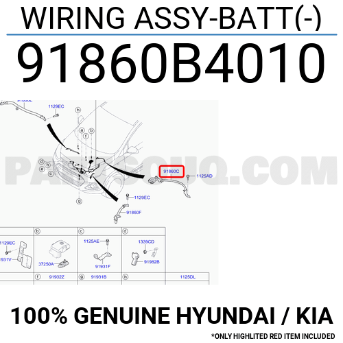 売れ筋新商品 WIRING ASSY-BATT(-) PartSouq | Parts KIA / Hyundai | 91860B4010 フラワー・リース