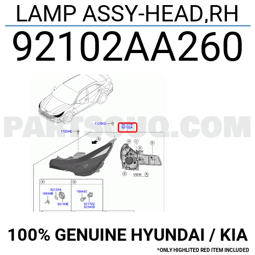 LAMP ASSY-HEAD,RH 92102AA260 | Hyundai / KIA Parts | PartSouq