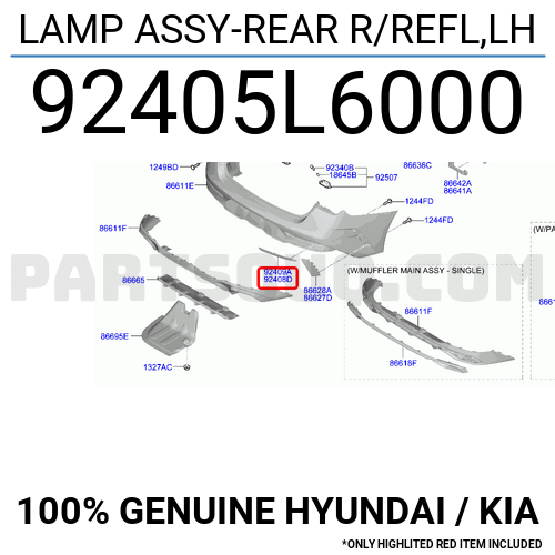 LAMP ASSY-REAR R/REFL,LH 92405L6000 | Hyundai / KIA Parts | PartSouq