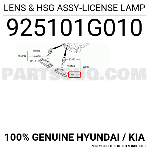 LENS & HSG ASSY-LICENSE LAMP 925101G010 | Hyundai / KIA Parts | PartSouq