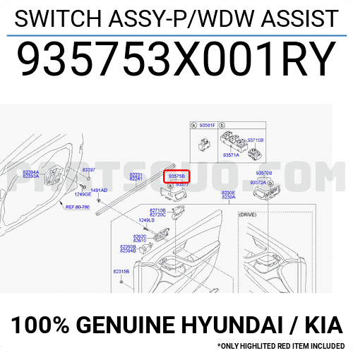 SWITCH ASSY-P/WDW ASSIST 935753X001RY | Hyundai / KIA Parts | PartSouq