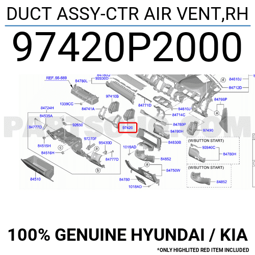 DUCT ASSY-CTR AIR VENT,RH 97420P2000 | Hyundai / KIA Parts | PartSouq