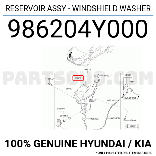 RESERVOIR ASSY - WINDSHIELD WASHER 986204Y000 | Hyundai / KIA Parts ...