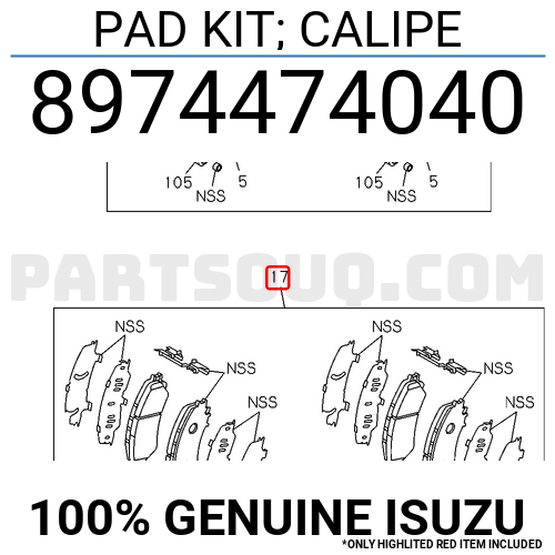 PAD KIT; CALIPE 8974474040 | Isuzu Parts | PartSouq