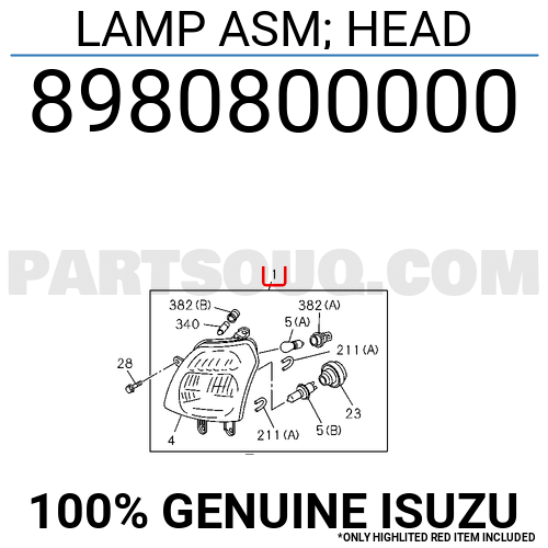 LAMP ASM; HEAD 8980800000 | Isuzu Parts | PartSouq