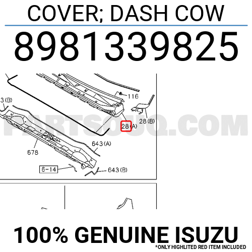 １着でも送料無料 COVER; PartSouq | Parts Isuzu | 8981339825 COW DASH 靴