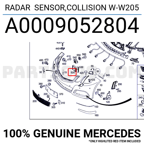 RADAR SENSOR,COLLISION W-W205 A0009052804 | MERCEDES Parts