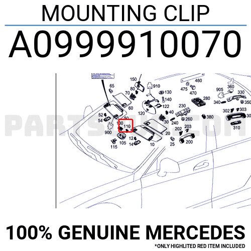 Clips à Ressort Pour Pare-soleil Mercedes - Lot De 10, Métal Argenté - Réf. A0999910070 / A0119888978