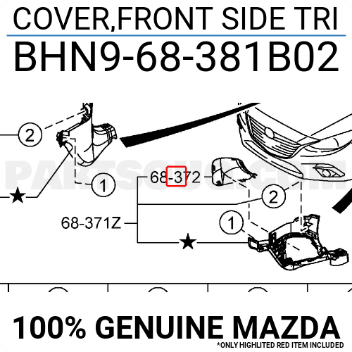 New Genuine Mazda Cover,Front Side Tri BHN968381B02 BHN9-68-381B-02 OEM