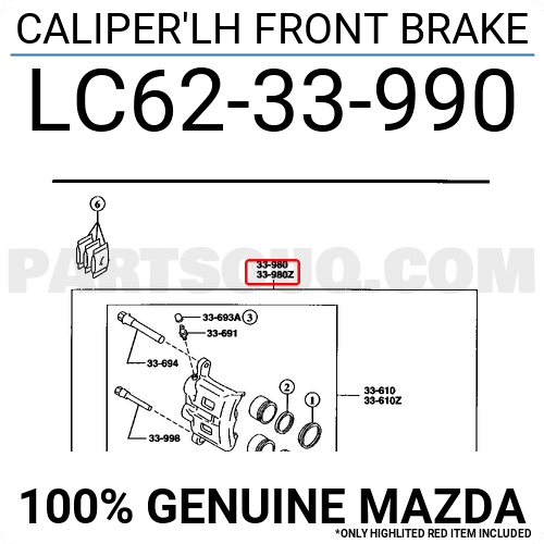 LC6233990 Mazda CALIPER LH FRONT BRAKE