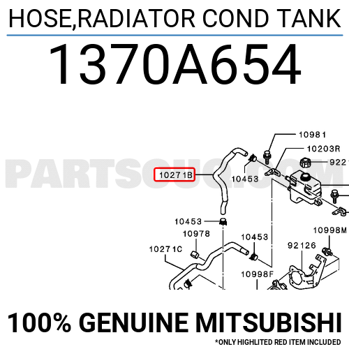 1370A654 Mitsubishi HOSE,RADIATOR COND TANK