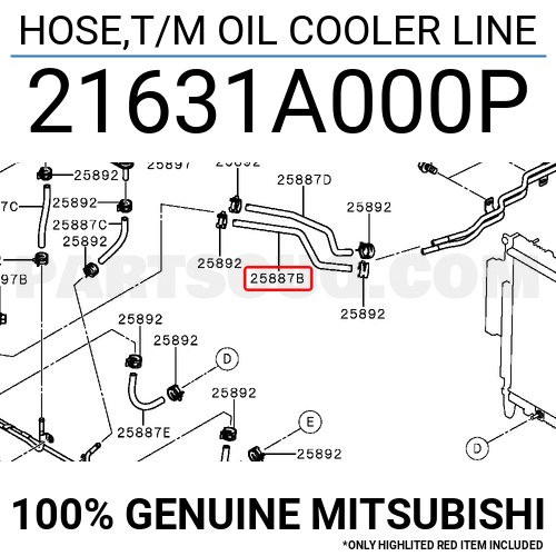 HOSE,T/M OIL COOLER LINE 21631A000P | Mitsubishi Parts | PartSouq