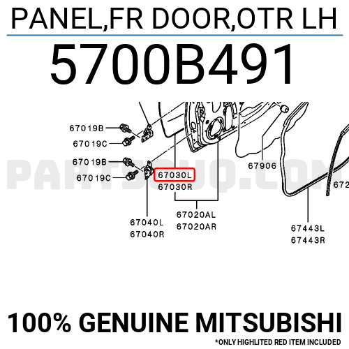 PANEL,FR DOOR,OTR LH 5700B491 | Mitsubishi Parts | PartSouq