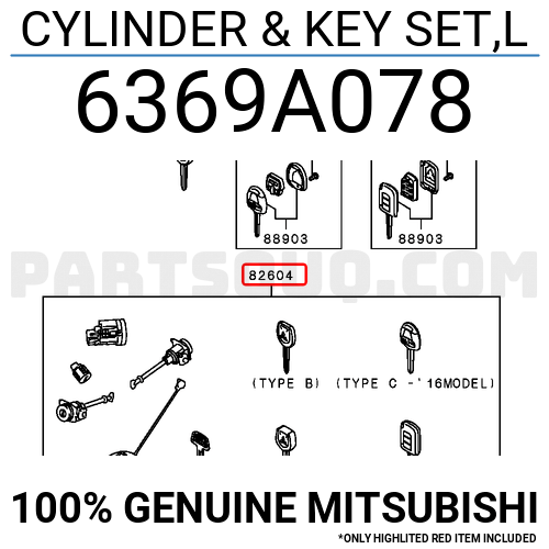 CYLINDER & KEY SET,L 6369A078 | Mitsubishi Parts | PartSouq