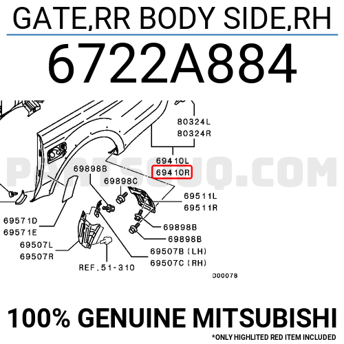 GATE,RR BODY SIDE,RH 6722A884 | Mitsubishi Parts | PartSouq
