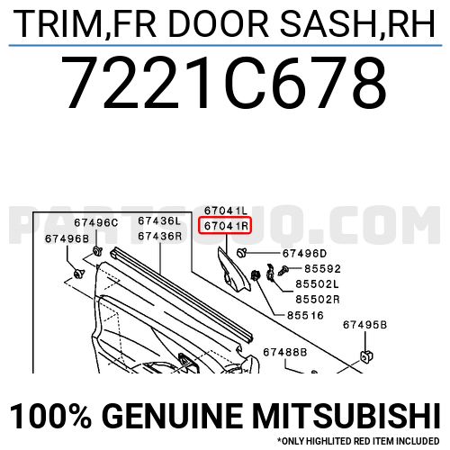 TRIM,FR DOOR SASH,RH 7221C678 | Mitsubishi Parts | PartSouq