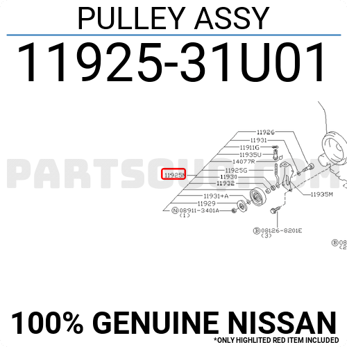 New Genuine OEM Par 11925-1CA0B Nissan Pulley assy-idler compressor 119251CA0B 