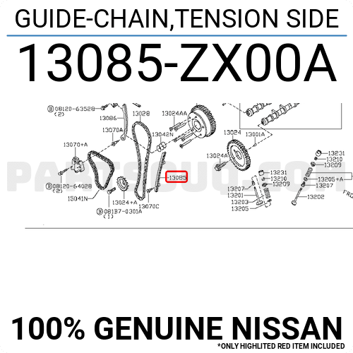 13085EB70E Genuine Nissan GUIDE-CHAIN,TENSION SIDE 13085