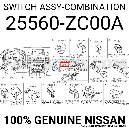 SWITCH ASSY-COMBINATION 25560ZC00A | Nissan Parts | PartSouq