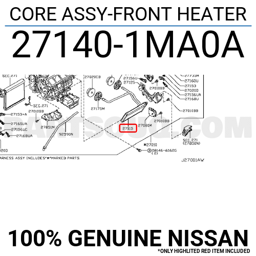 CORE HEATER (PENDING ADOPTION DT 1805) 271401MA0B | Nissan Parts 