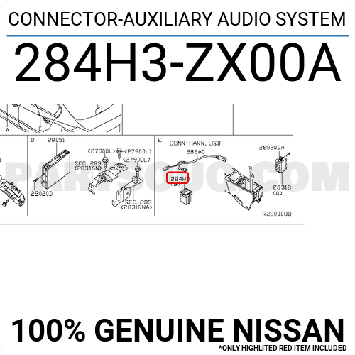 CONNECTOR-AUXILIARY AUDIO SYSTEM 284H3ZX00A | Nissan Parts