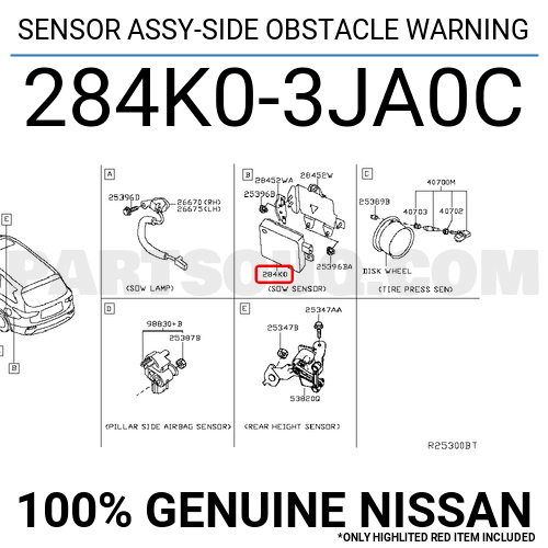 SENSOR ASSY-SIDE OBSTACLE WARNING 284K03JA2C | Nissan Parts