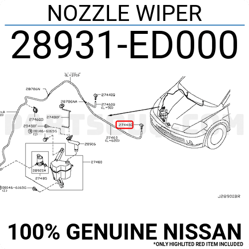 28933VN20A Genuine Nissan NOZZLE ASSY-WASHER,LH 28933-VN20A