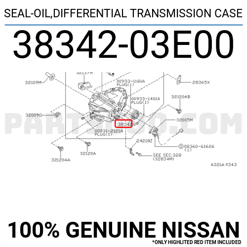 SEAL-OIL,DIFFERENTIAL TRANSMISSION CASE 383428H500 | Nissan Parts 