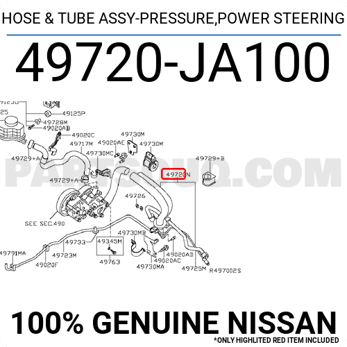 HOSE & TUBE ASSY-PRESSURE,POWER STEERING 49720JA100 | Nissan