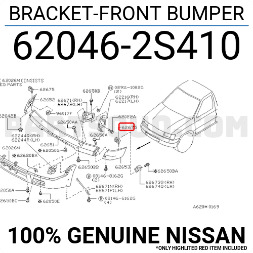 Genuine Nissan Parts 62024-09G00 Passenger Side Front Bumper Extension Outer 
