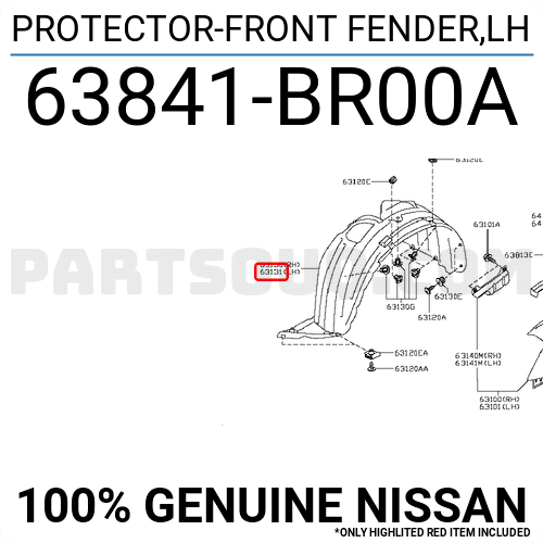 PROTECTOR-FRONT FENDER,LH 63841BR00A | Nissan Parts | PartSouq