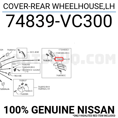 74839VC300 Nissan COVER-REAR WHEELHOUSE,LH