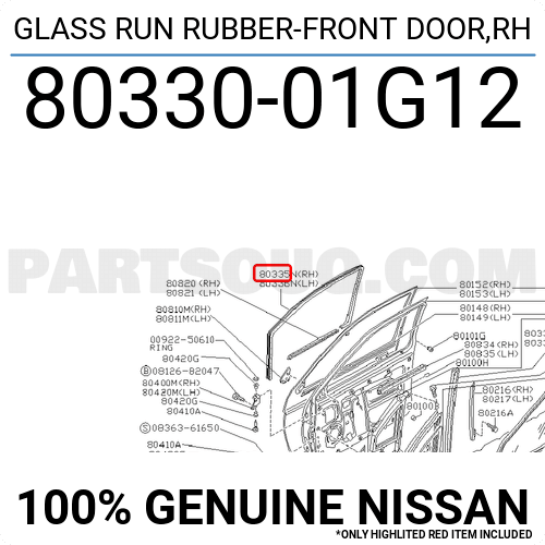 GLASS RUN RUBBER-FRONT DOOR,RH 8033055G12 | Nissan Parts | PartSouq
