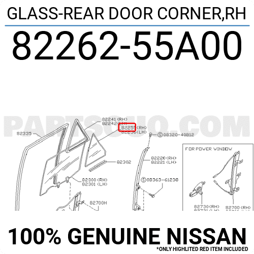 GLASS-REAR DOOR CORNER,RH 8226255A00 | Nissan Parts | PartSouq
