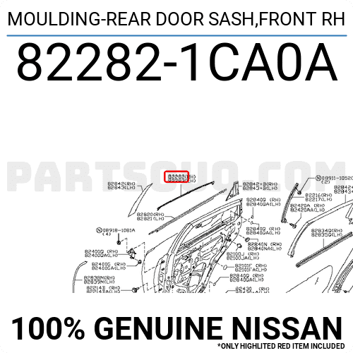 MOULDING-REAR DOOR SASH,FRONT RH 822821CA0A | Nissan Parts | PartSouq