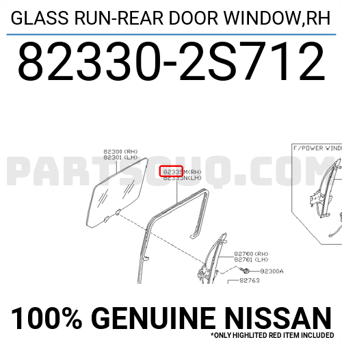 New Genuine OEM Pa rh 823302S712 82330-2S712 Nissan Glass run-rear door window