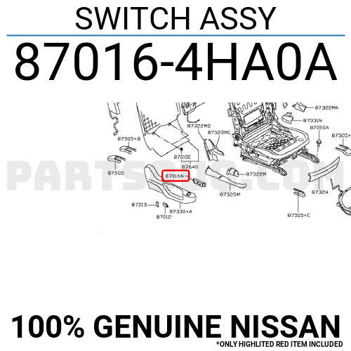 New Genuine OEM Part 87016-4HA0A Nissan Switch assy-front seat 870164HA0A 
