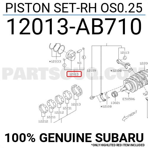 PISTON SET-RH OS0.25 12013AB710 | Subaru Parts | PartSouq