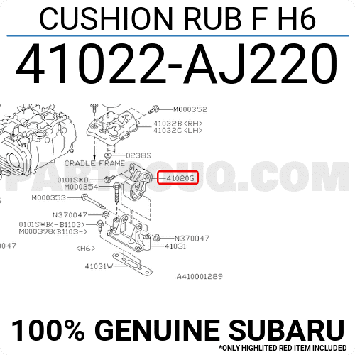 CUSHION RUB F H6 41022AJ220 | Subaru Parts | PartSouq
