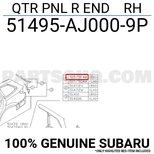 QTR PNL R END RH 51495AJ0009P | Subaru Parts | PartSouq