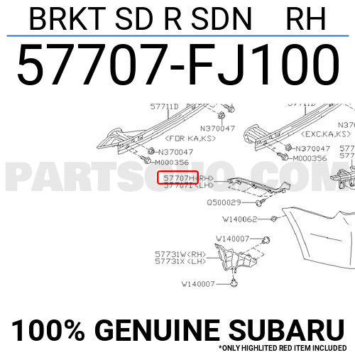 57707FJ100 Subaru BRKT SD R SDN RH