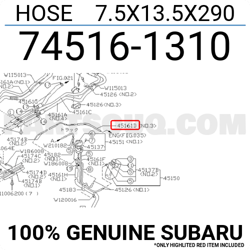 HOSE 7.5X13.5X290 745161310 | Subaru Parts | PartSouq