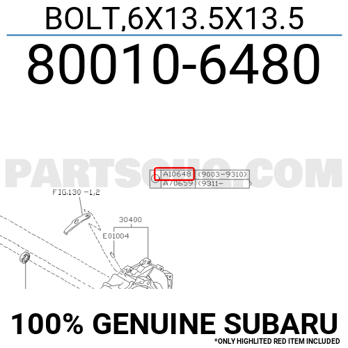 BOLT,6X13.5X13.5 800106480 | Subaru Parts | PartSouq